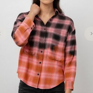 Rails Tierra Flannel Shirt in Pink Orange Dip Dye Size Woman's Medium